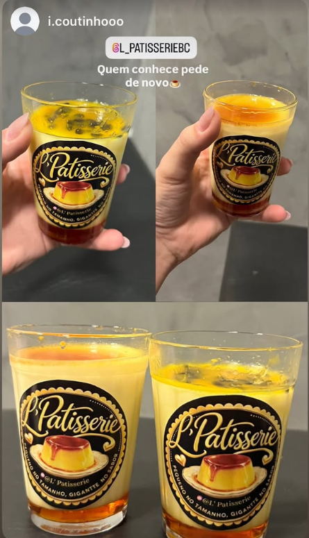 Depoimento de @i.coutinhooo sobre o pudim L'Patisserie