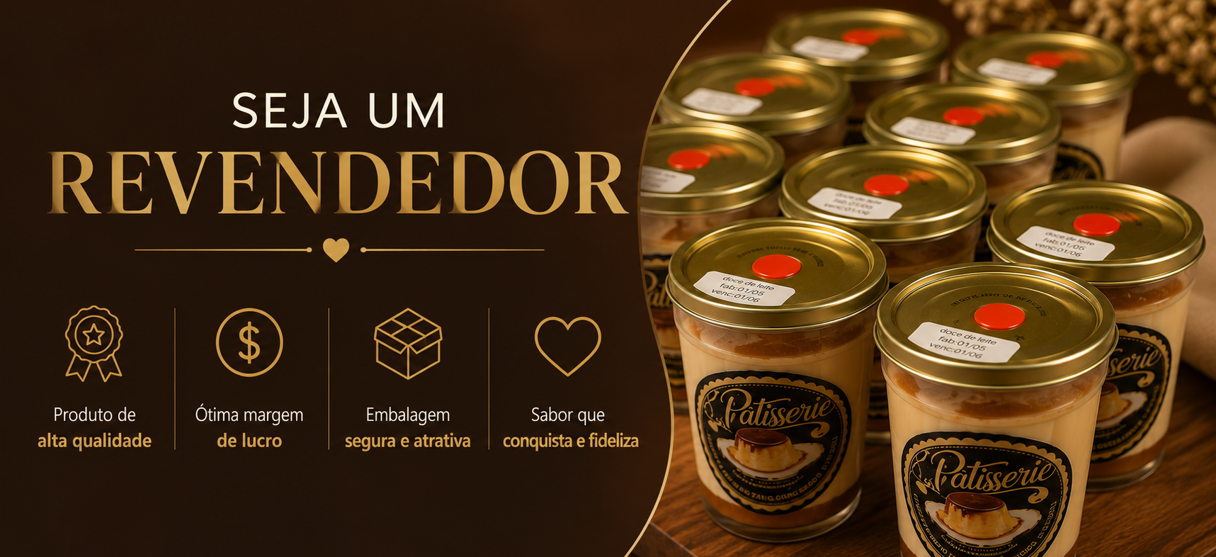 Seja um revendedor L'Patisserie — produto de alta qualidade, ótima margem de lucro, embalagem segura e sabor que fideliza